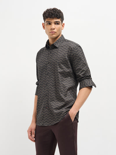 Dark Grey Abstract Printed Casual Shirt