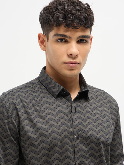 Dark Grey Abstract Printed Casual Shirt