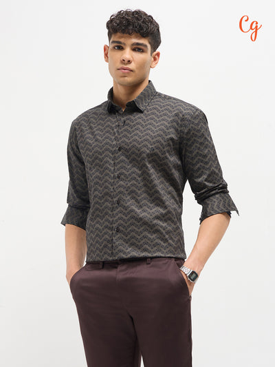 Dark Grey Abstract Printed Casual Shirt