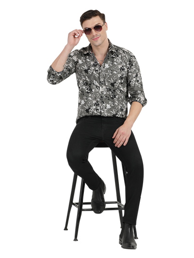 Grey with White and Black Casual Shirt