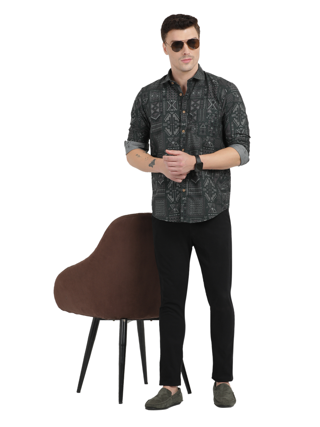 Black with Grey Printed Casual Shirt