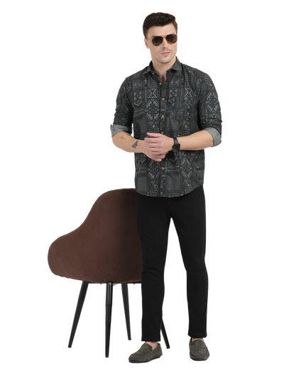Black with Grey Printed Casual Shirt