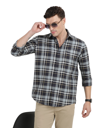 Black with White Checked Casual Shirt