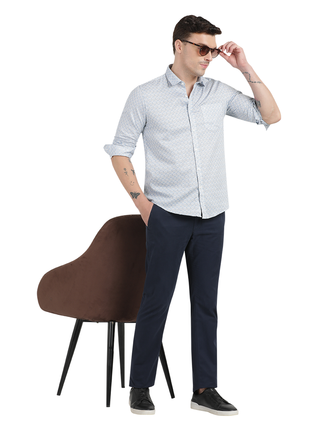 White with Blue Printed Casual Shirt