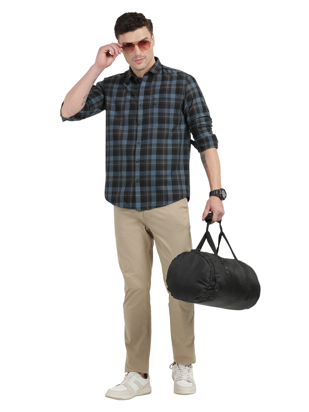 Blue with Black and yellow Checked Casual Shirt