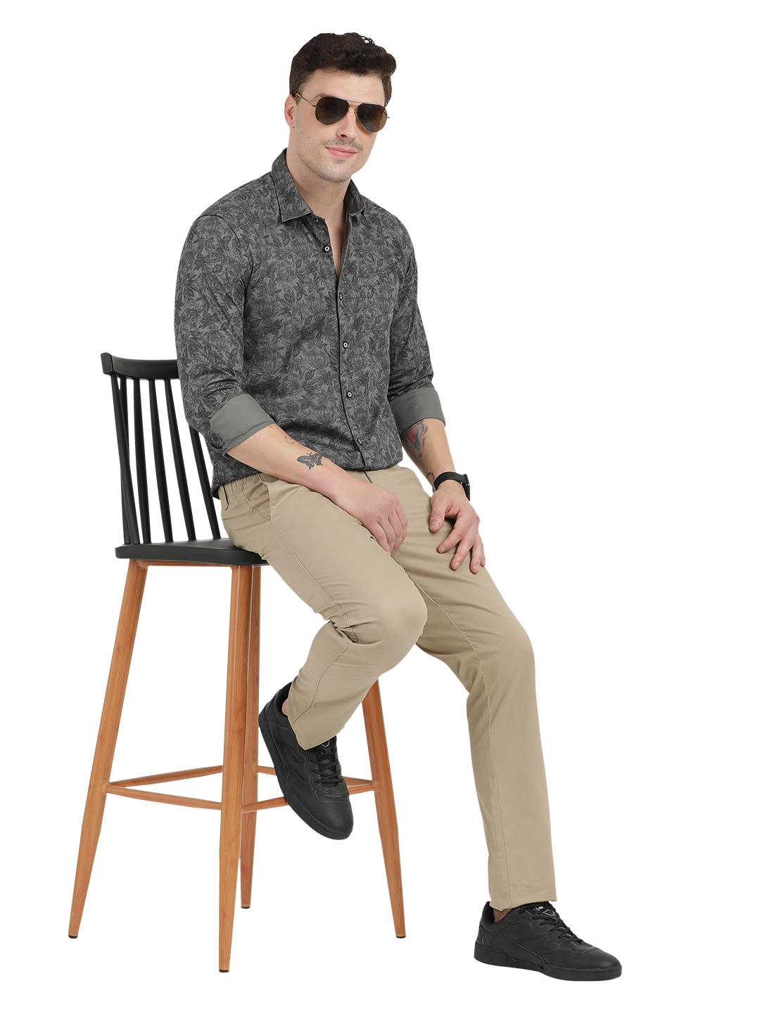 Grey with Black Printed Casual Shirt