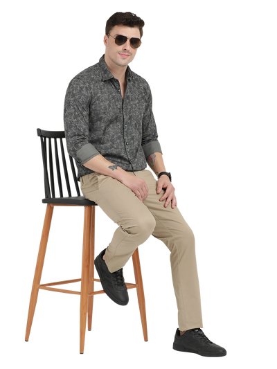 Grey with Black Printed Casual Shirt
