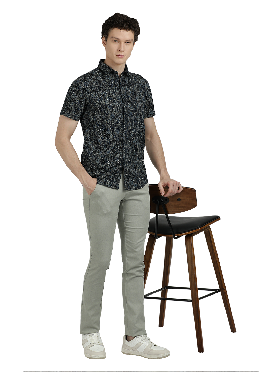 Navy Blue With Grey Printed Casual Shirt