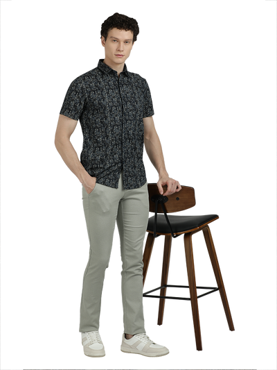 Navy Blue With Grey Printed Casual Shirt