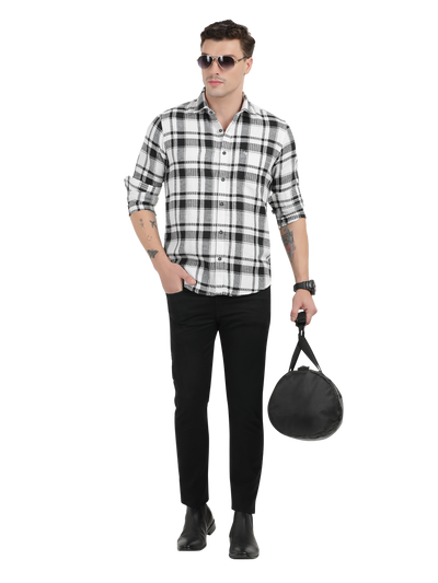 White with Black Checked Casual Shirt