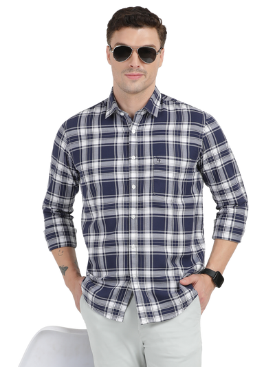 Blue with White Cheked Casual Shirt