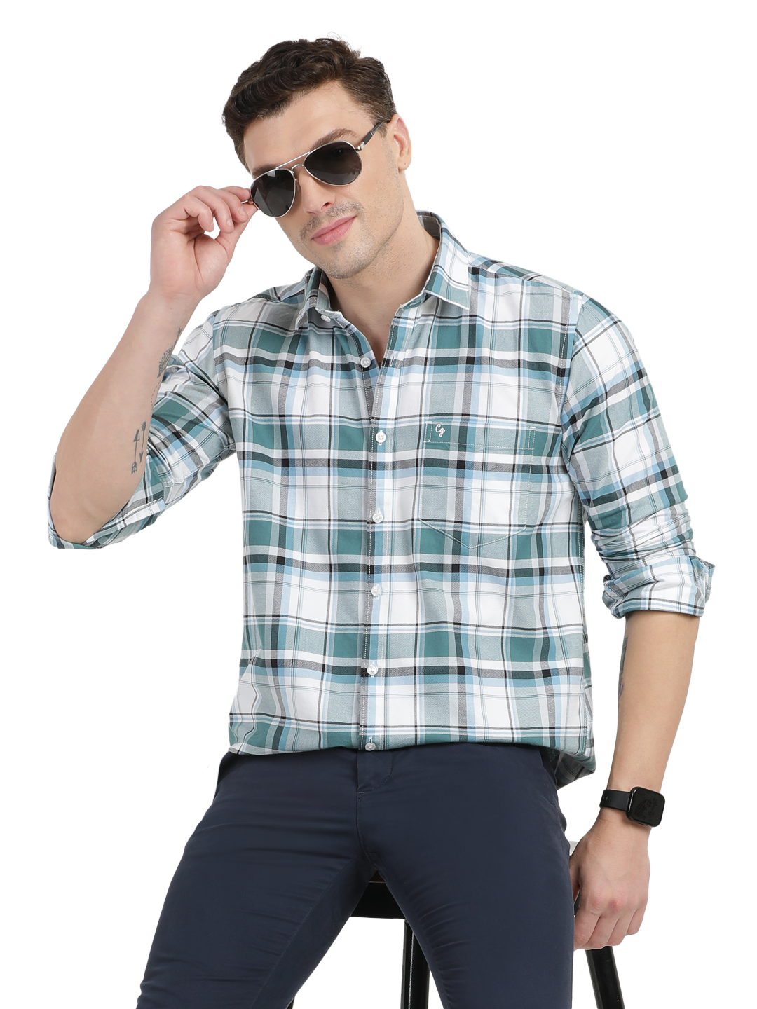 White with Blue Checked Casual Shirt