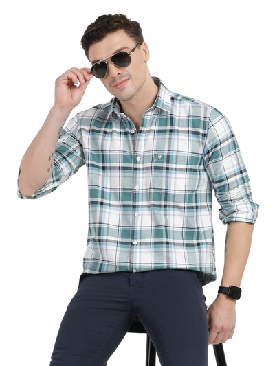 White with Blue Checked Casual Shirt
