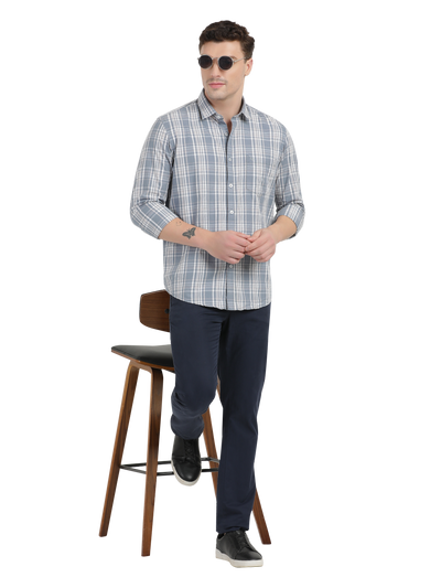 Sea Blue with White Checked Casual Shirt