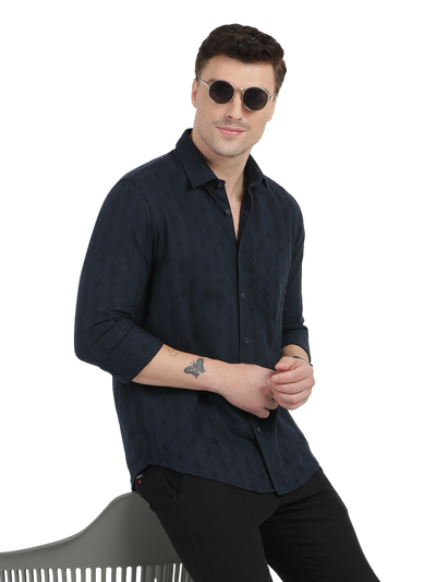 Navy Blue with Subtle Textured Pattern Casual Shirt
