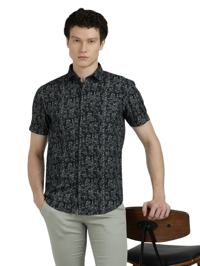 Navy Blue With Grey Printed Casual Shirt