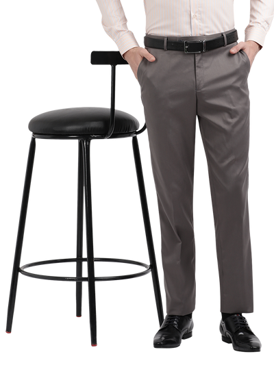 Model wearing Clarke Gable's Grey Casual Fit Trousers in a casual setting