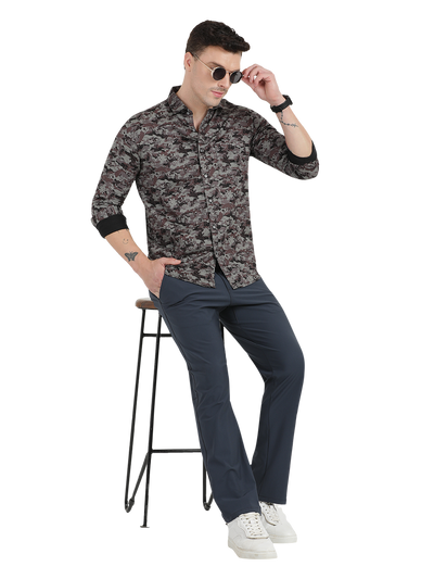 Black With Maroon and Grey Casual Shirt