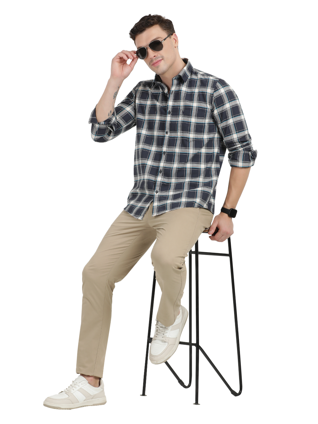 White with Grey Checked Casual Shirt