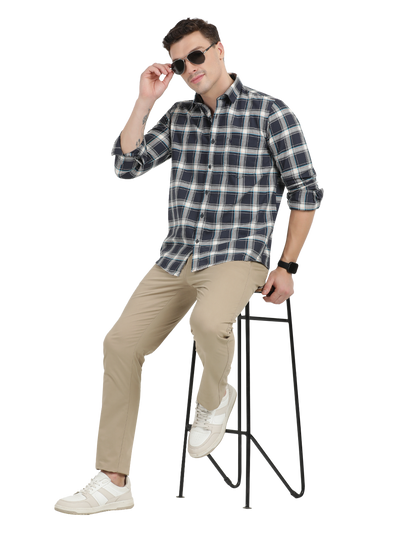 White with Grey Checked Casual Shirt