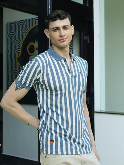 Blue Stripes Polo T Shirt