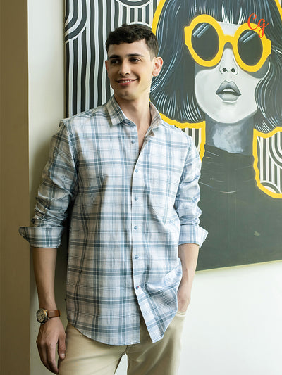 Light Blue Checked Casual Shirt