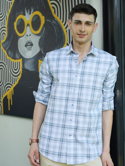 Light Blue Checked Casual Shirt