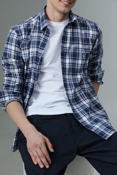 Indigo Blue Checked Casual Shirt