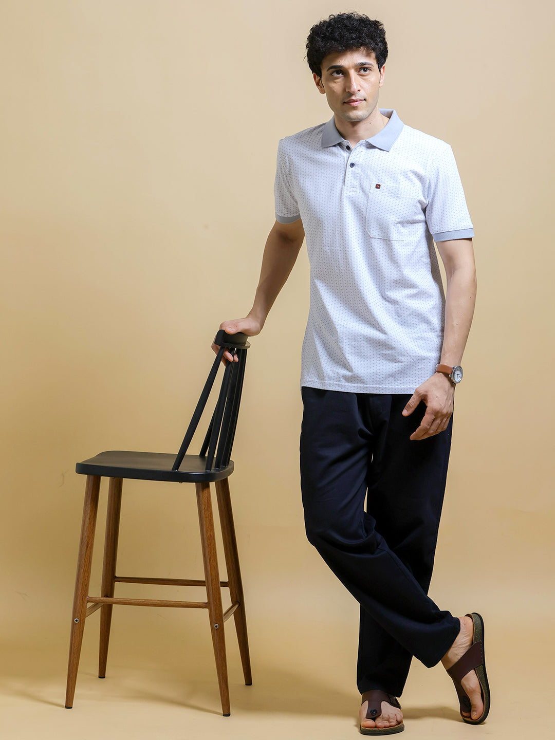 Light Blue Geometirc Printed Polo T Shirt