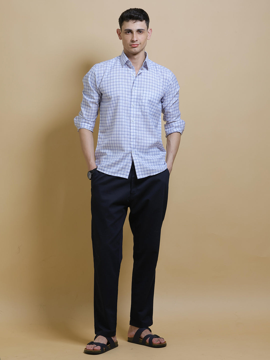 Ink Blue Checked Casual Shirt