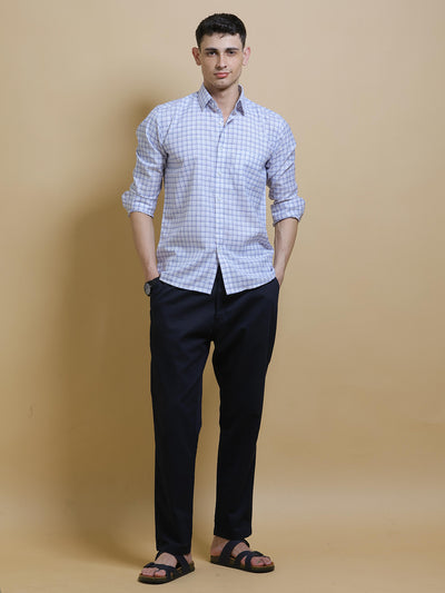 Ink Blue Checked Casual Shirt