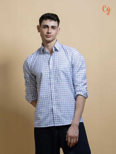 Ink Blue Checked Casual Shirt