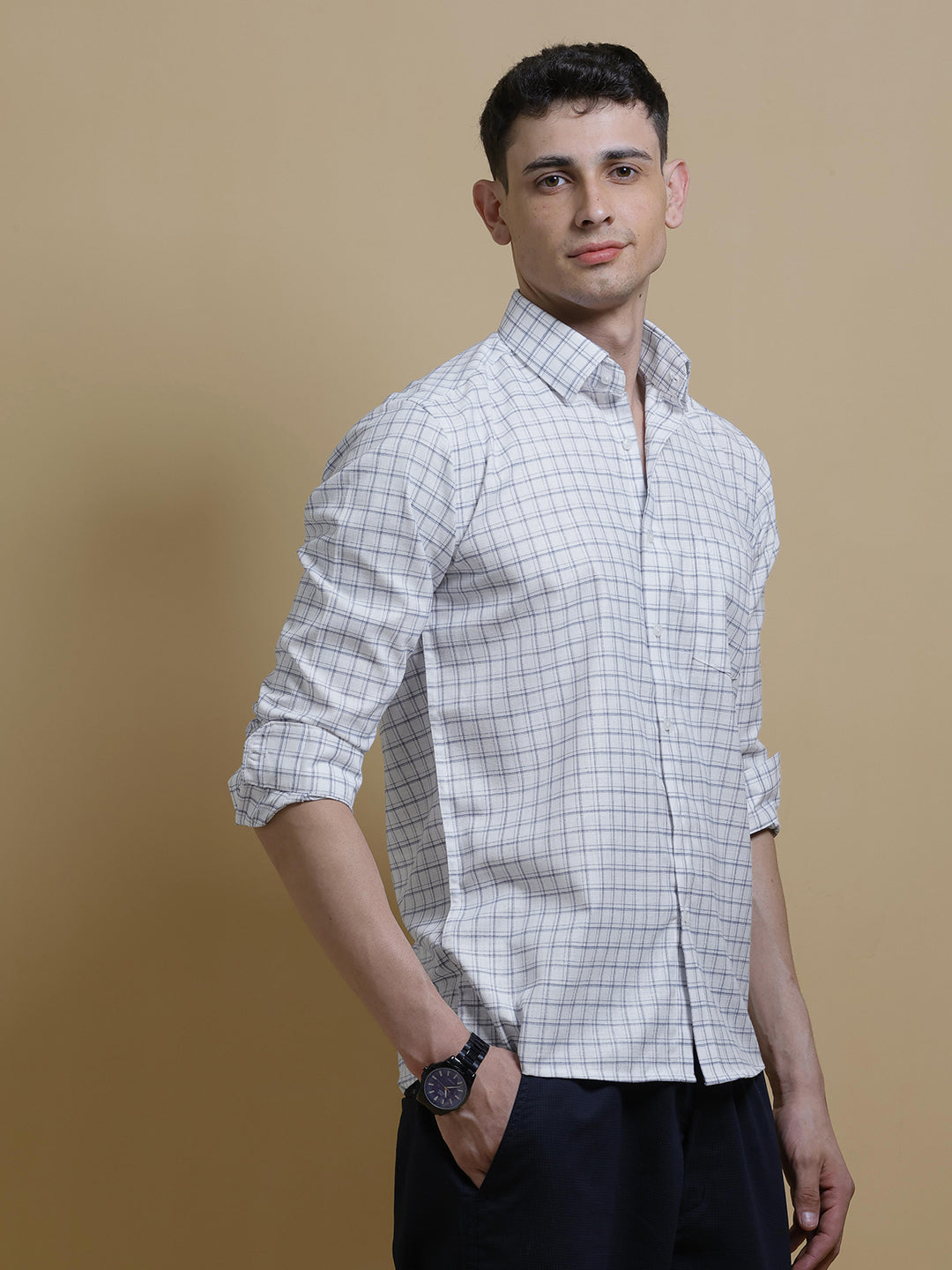 Metal Black and White Checked Casual Shirt