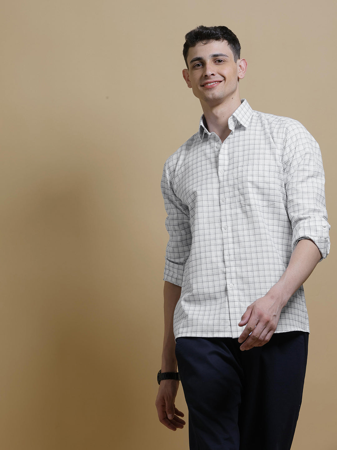 Metal Black and White Checked Casual Shirt