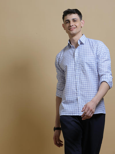 Ink Blue Checked Casual Shirt