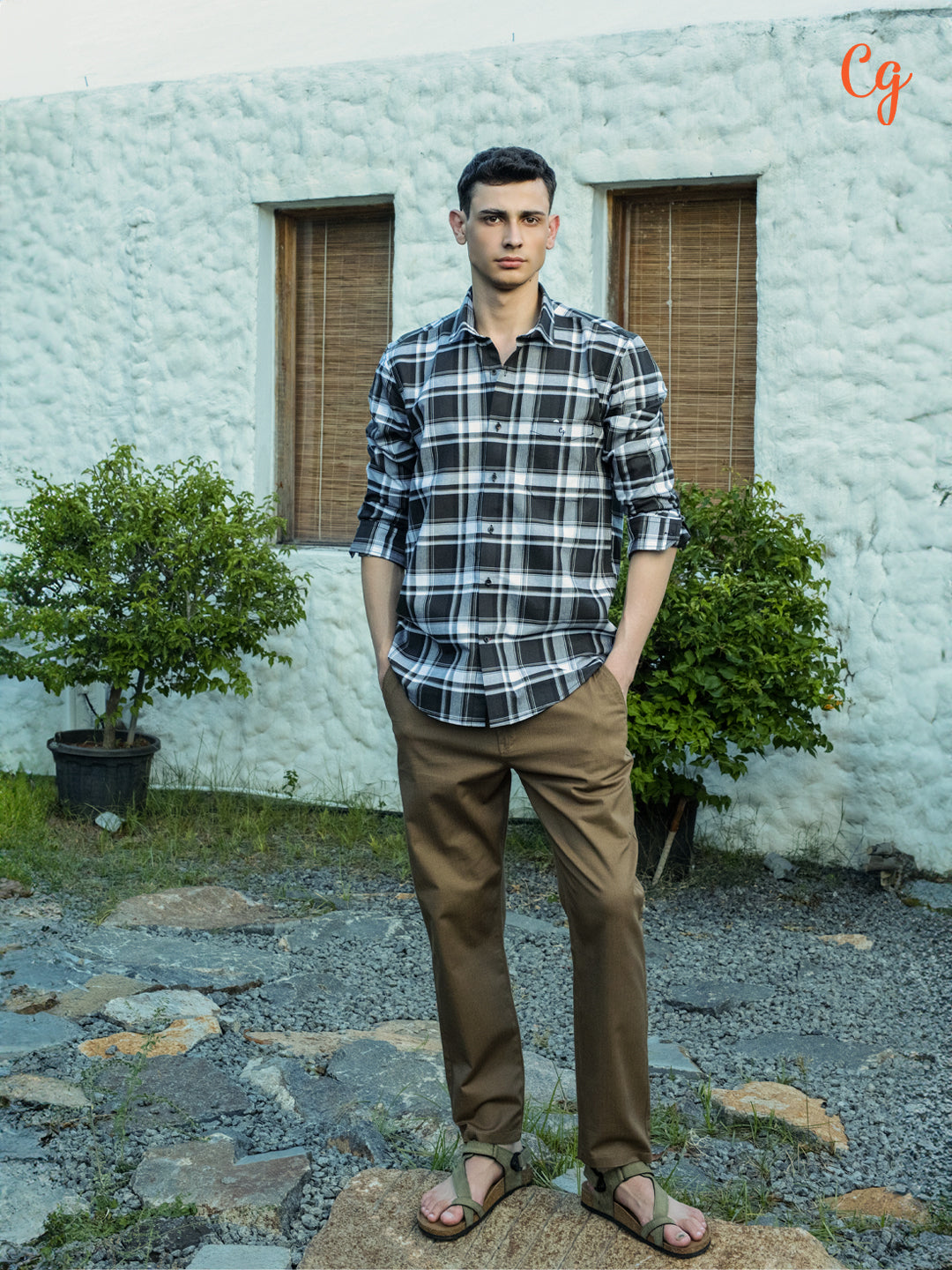 Coffee Brown Checked Casual Shirt