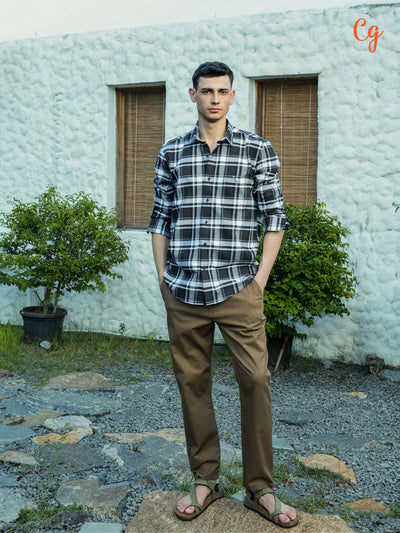 Coffee Brown Checked Casual Shirt