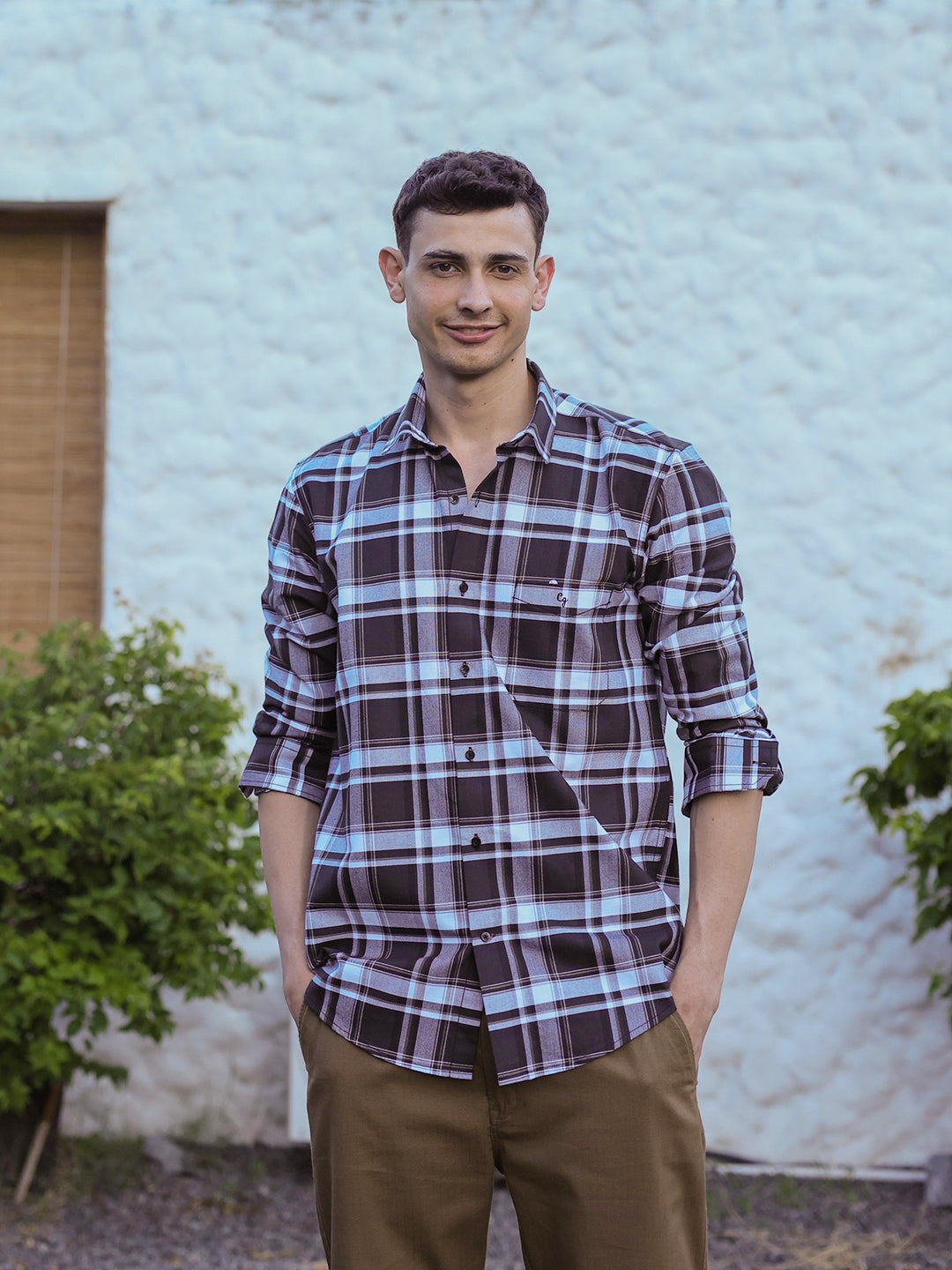 Coffee Brown Checked Casual Shirt