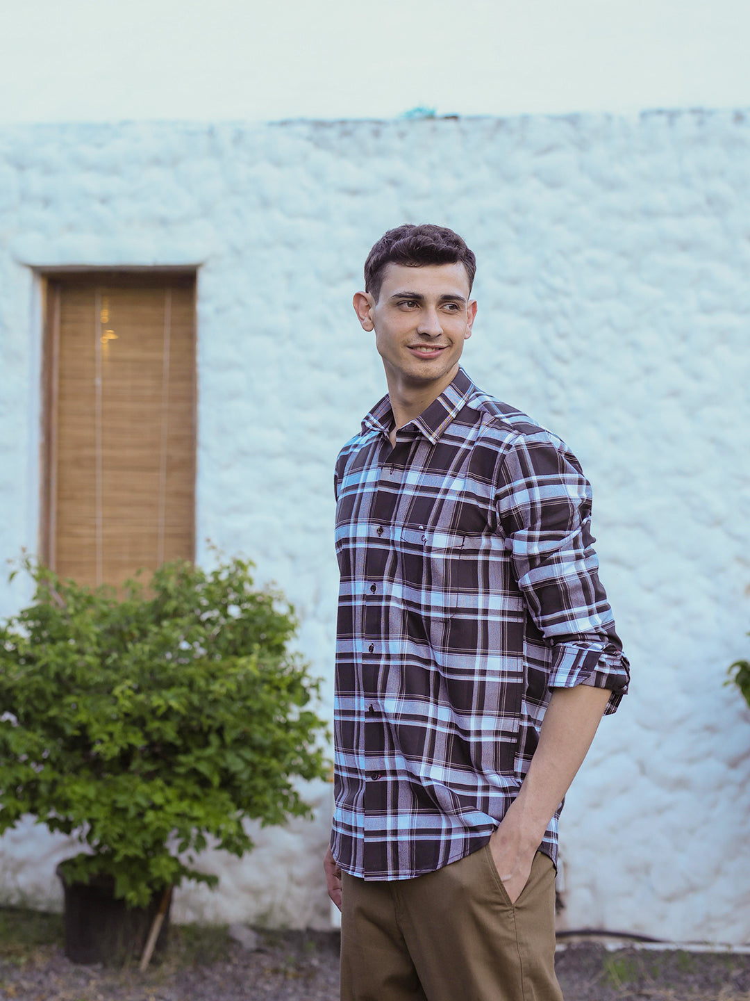 Coffee Brown Checked Casual Shirt