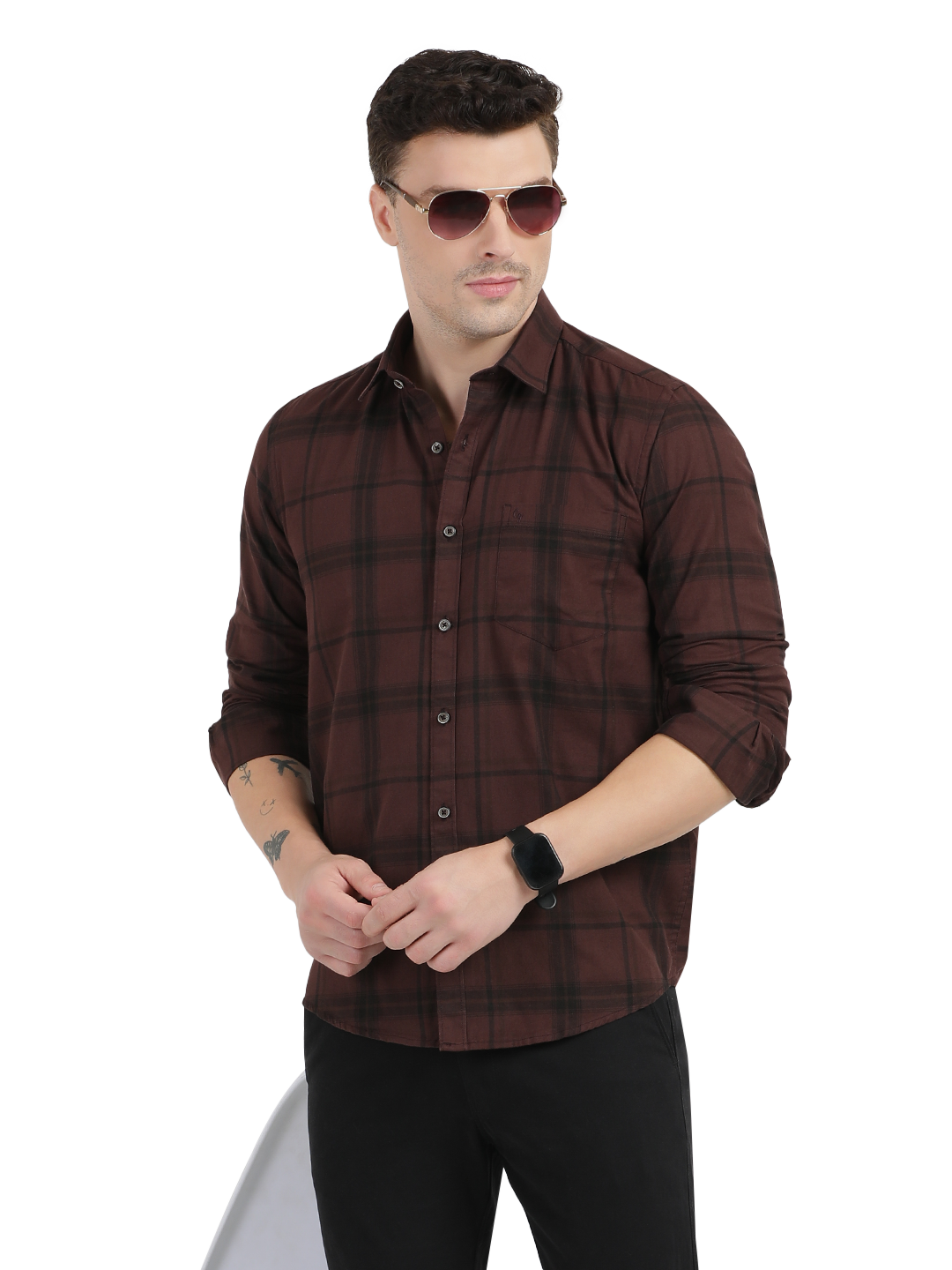 Brown with Black Checked Casual Shirt