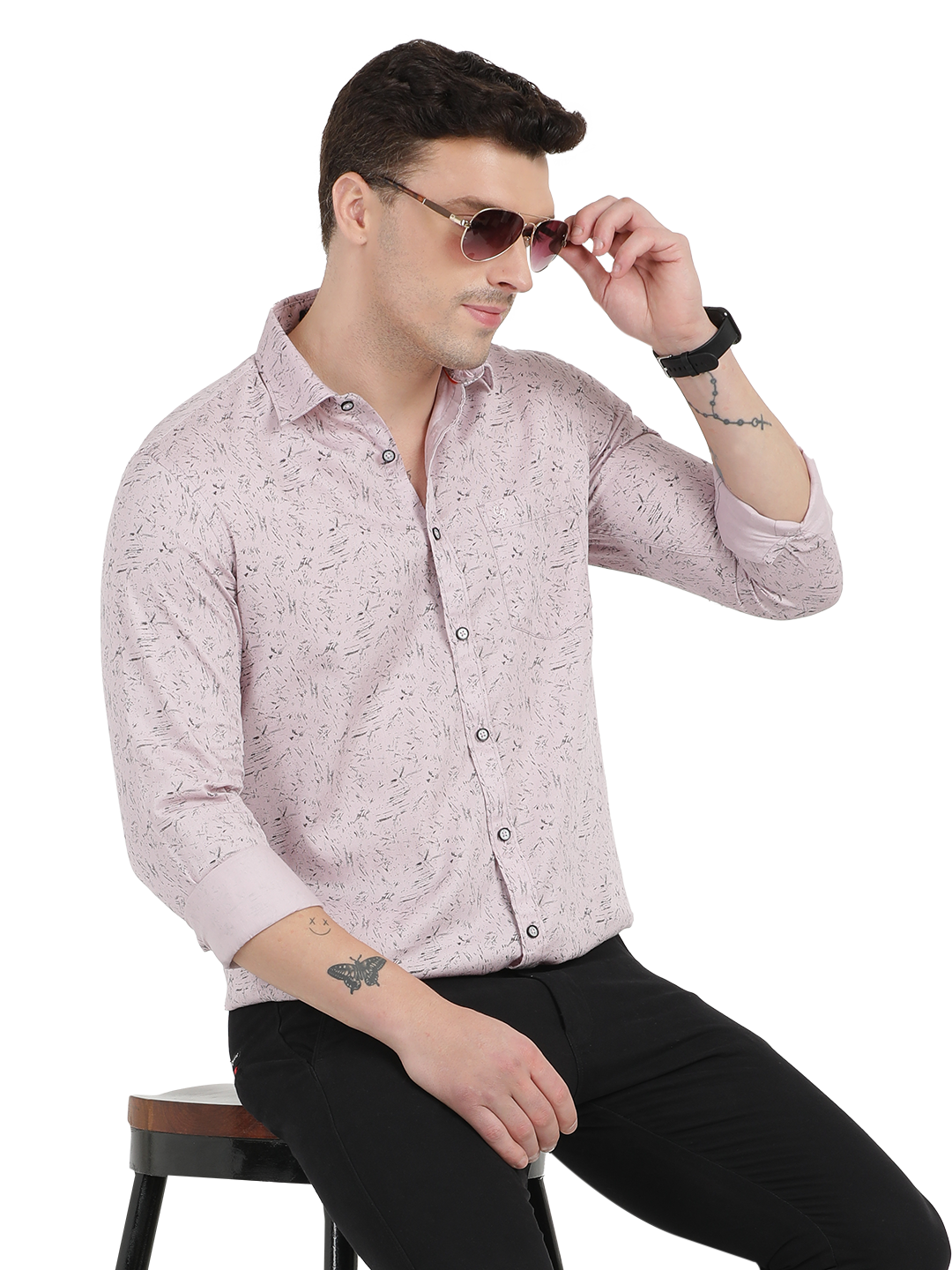 Beige with Black Printed Casual Shirt
