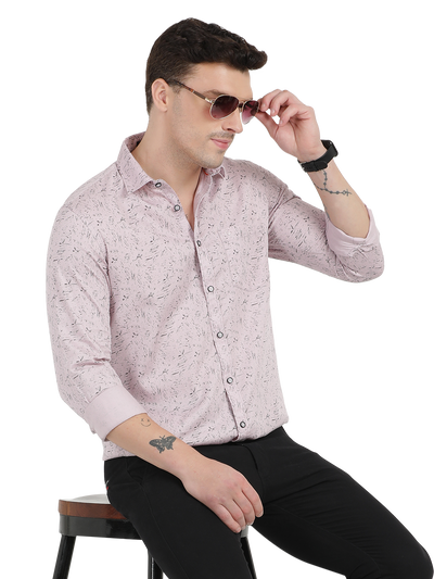 Beige with Black Printed Casual Shirt
