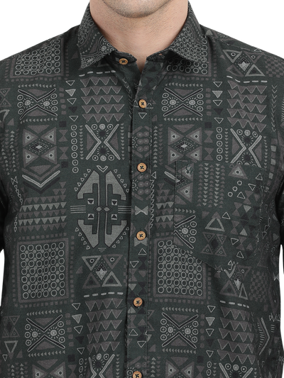 Black with Grey Printed Casual Shirt