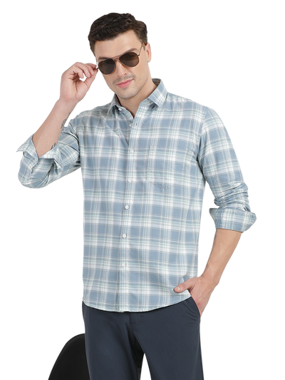 Light Blue with White Checked Casual Shirts