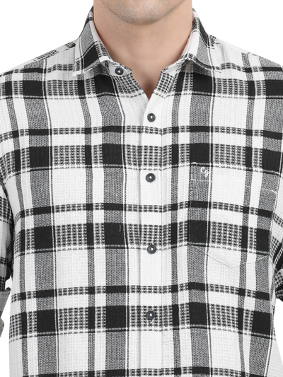 White with Black Checked Casual Shirt