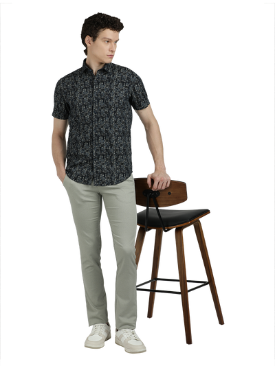 Navy Blue With Grey Printed Casual Shirt