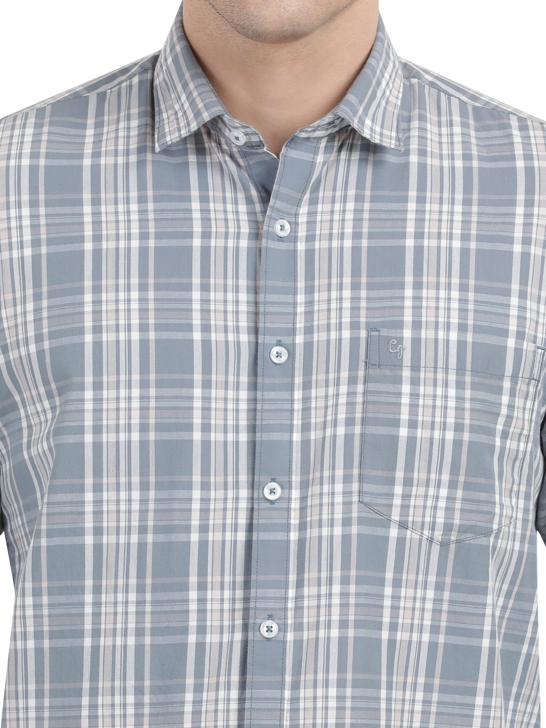 Sea Blue with White Checked Casual Shirt