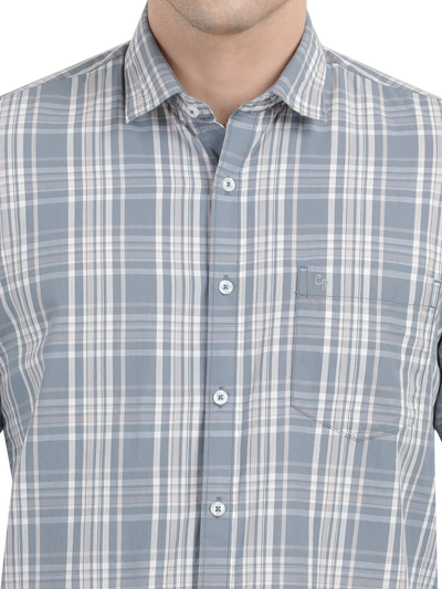 Sea Blue with White Checked Casual Shirt