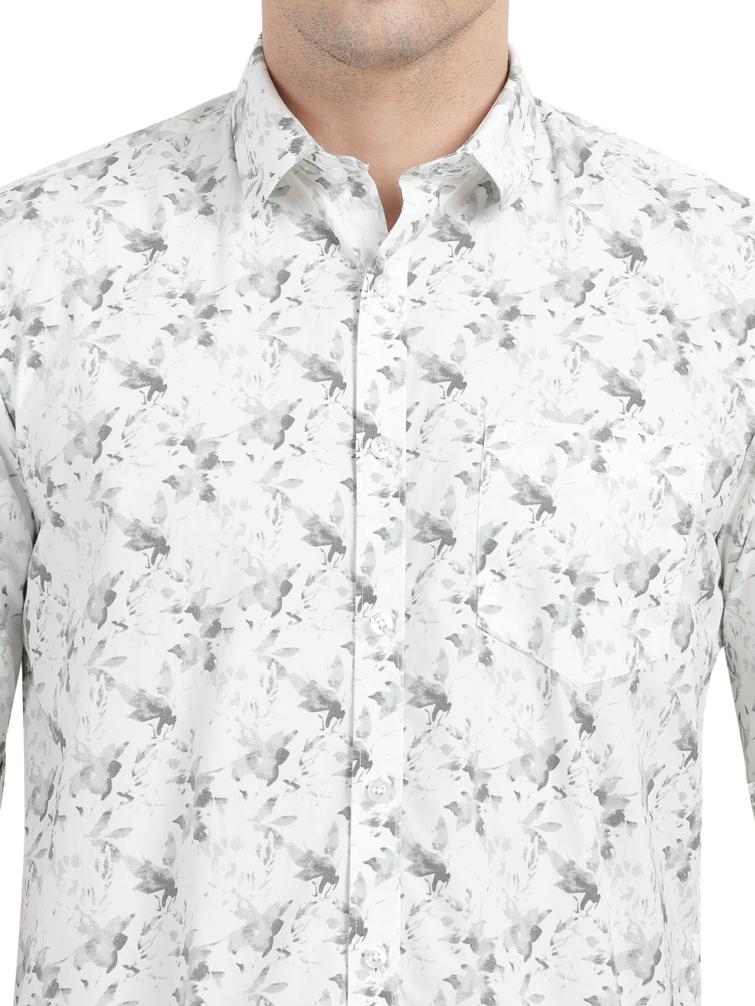 White with Grey Floral Casual Shirt