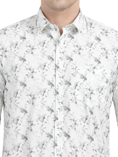 White with Grey Floral Casual Shirt